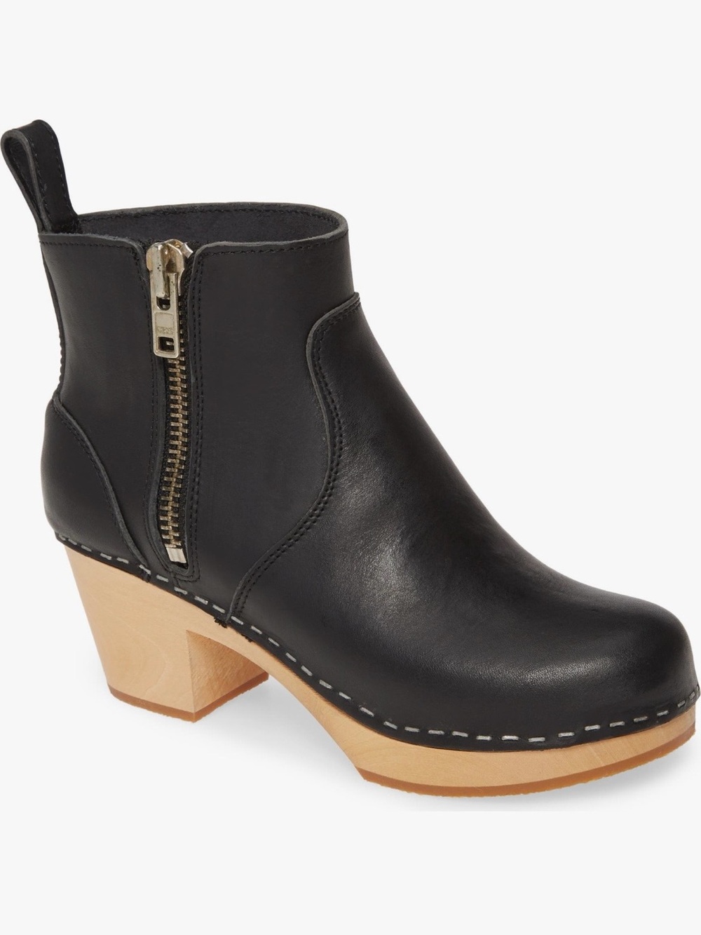 Swedish Hasbeens Zip it Emy Black Leather Ankle Clog boots, NEW, Size 37
